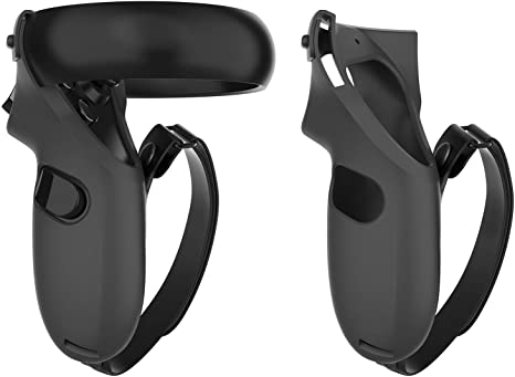 [Pro Version] KIWI design Grip Cover for Oculus Quest or Rift S Touch Controller Grip Accessories Anti-Throw Handle Protective Sleeve with Adjustable Hand Strap (Black, 1 Pair)