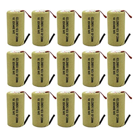 GEILIENERGY Sub C 2200mAh NiCd Rechargeable Battery for Power Tools with 10C Discharge Rate (w/Tabs)(Pack of 15)