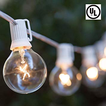 Boutique window 100FT Outdoor Patio String Lights with 102 Clear Globe Bulbs-UL Listed for Indoor/Outdoor-White Wire