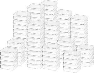 100 Pcs Clear Plastic Beads Storage Containers Box Small Clear Box with Hinged Lid Small Plastic Case Mini Square Arts Crafts Storage Boxes Organizers for Small Items (2.9 X 2.9 X 1 Inch)