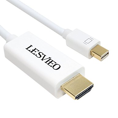 Mini DP to HDMI, LESVIEO 15 FT Mini DisplayPort to HDMI Cable Male to Male Adapter for iMac Mac Macbook Pro Air, Surface Pro /2 /3 /4 (1080p | Thunderbolt 1/ 2 Port Compatible), White