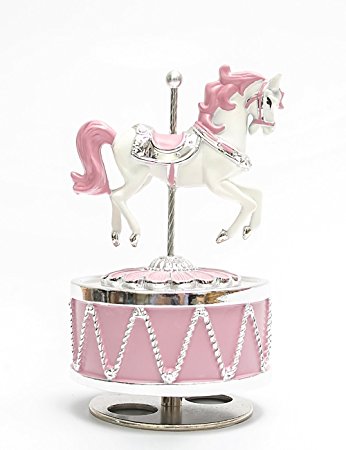 POPgifts Laxury Carousel Music Box,Happy Pony Design,Pink