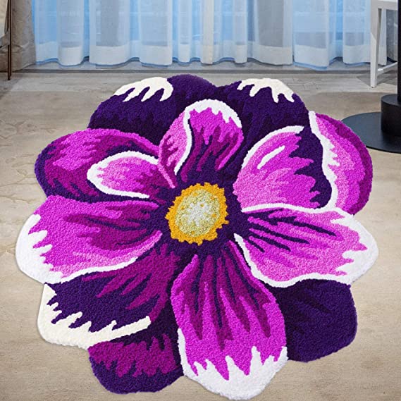 Hughapy Purple and White Flower Design Area Rug Bedroom Living Room Mat Antiskid Doormat Carpet, 26 X 26 Inch