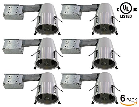 6 Pack 4-inch UL-listed Remodel Can, Air Tight IC Housing, TP24 Connector Included for LED Recessed Retrofit Kit, 120V Line Voltage, Max 35W