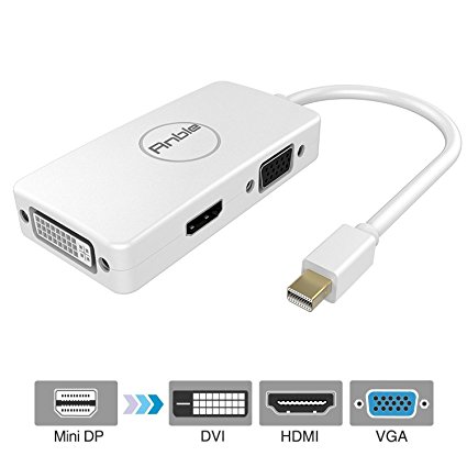 Anble 3-in-1 Mini DisplayPort to (Thunderbolt Port) to HDMI/DVI/VGA Adapter Converter for Apple Mac Book Surface Pro- White