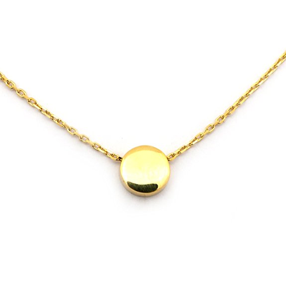 14k Yellow Gold Small Circle Pendant Necklace, 16"