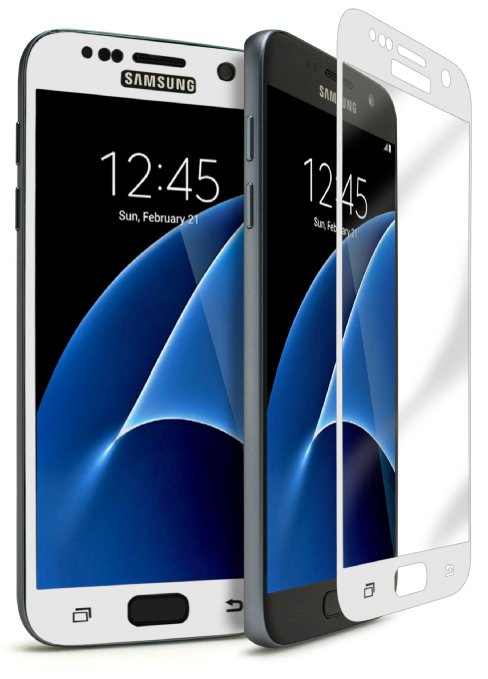 Fenix - Samsung Galaxy S7 [0.26mm Thickness] 9-H Premium Tempered Glass Screen Protector / High Definition Invisible, Clear Transparency, and Anti-Bubble Shield with White Faceplate