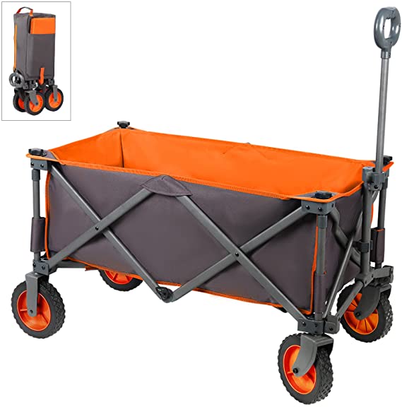 PORTAL Folding Trolley Cart Outdoor Wagon Collapsible with Removable Fabric Festival Garden Camping Picnic Cart Supports max 80kg Portable Transport Trailer (Orange)