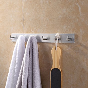 KES Bathroom Self Adhesive Coat and Robe Hook Rack/Rail with 6 Hooks Brushed Finish, SUS304 Stainless Steel, A7060H6