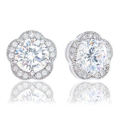 18k Gold Plated Cubic Zirconia Flower Halo Stud Earrings (2.30 carats)