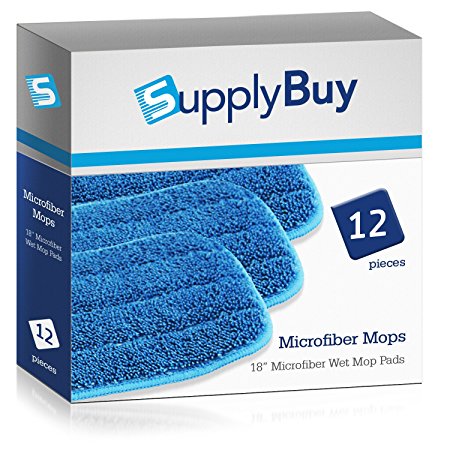 SupplyBuy 18" Premium Microfiber Wet Mop Pads | Washable and Reusable | Pack of 12