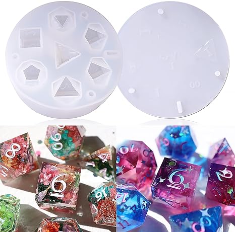 LET'S RESIN Dice Molds for Resin, Integrated DND Dice Resin Mold with 7 Standard Polyhedral Sharp Edge Dice Cavities, Easy to Making Silicone Molds for Epoxy Resin, DIY Dices Making,Table Board Game