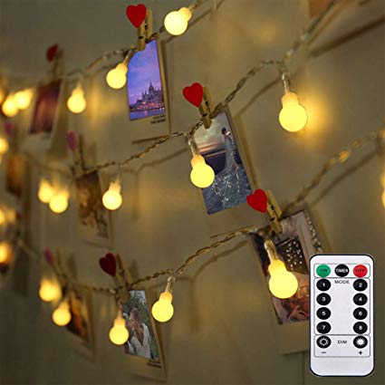 LED Globe String Fairy Lights,16FT 50Leds Warm White Starry Light,Battery Powered String Lights with Remote Control& 8 Modes Controll