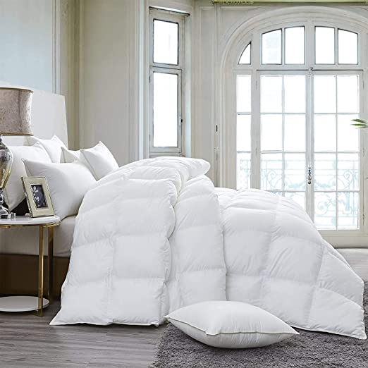 Luxurious 800 Thread Count Hungarian Goose Down Comforter 750 Fill Power, 80 oz Fill Weight, 100% Egyptian Cotton Cover (California King, White)