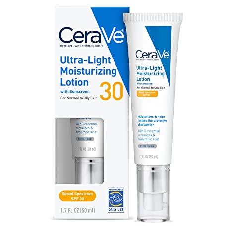 CeraVe Ultra-Light Face Lotion/Face Moisturizer with Sunscreen (SPF 30) for Daily Use, 1.7 Oz