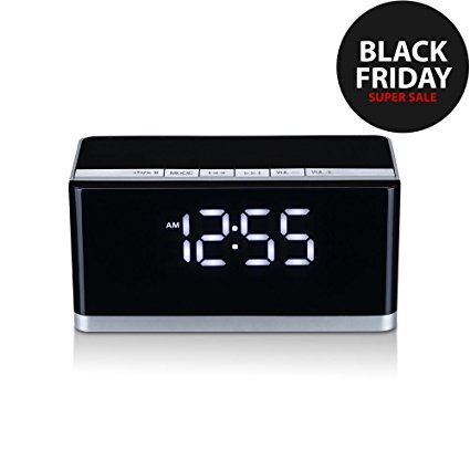 Wireless Speakers, Basse 10W Premium Stereo Portable Bluetooth Speaker with LCD Time Display / FM Radio / Alarm Clock / TF Card Slot, Ultra Bass Sound Stereo System for iPhone, iPad, PC and More