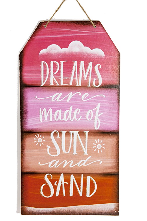 Greenbrier Beach & Luau Wall Plaque ~ Beach Theme Wall Art with Quotes ~ Wall Decoration, Hanging Sign Decor (Red ~ Dreams Are Made Of Sun And Sand)