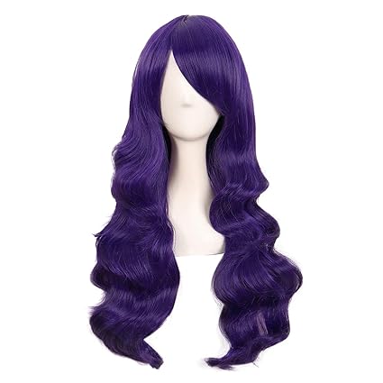 MapofBeauty 28 Inch/70cm Charming Women Side Bangs Long Curly Full Hair Synthetic Wig (Dark Purple)