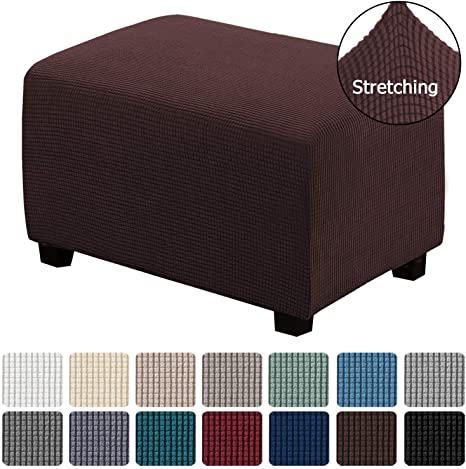 H.VERSAILTEX Ottoman Covers Slipcover Ottoman Cover Folding Storage Stool Furniture Protector for Ottoman Stretch Soft Rectangle Slipcover with Elastic Bottom, Ottoman Large Size, Chocolate