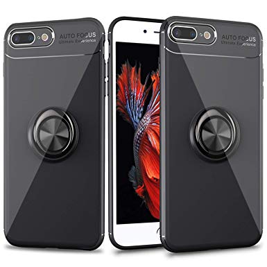iPhone 7 Plus Case, iPhone 8 Plus Case with Ring Holder, 360°Adjustable Ring Grip Stand Work with Magnetic Car Mount Anti-Fingerprint Slim Case for iPhone 7 Plus/8 Plus by cresawis- Black