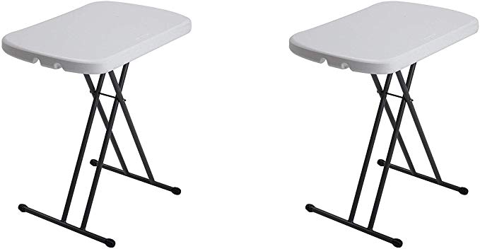 LIFETIME 80251 Adjustable Folding Laptop Table TV Tray, 26 Inch, White Granite 2 Pack