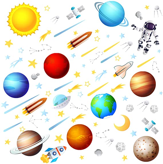 Solar System Wall Stickers Space Wall Decals for Kids Self-Adhesive Space Kids Room Decor for Girls and Boys Bedroom Living Room