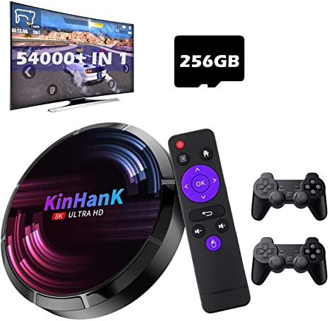 Retro Game Console,Kinhank Super Console X Max, with 54000  Games,Compatible with PS1/PS2/PSP/DC,Android TV 9.0/EmuELEC 4.3/CoreELEC 3 System in 1,2 Wireless Controllers(256G)