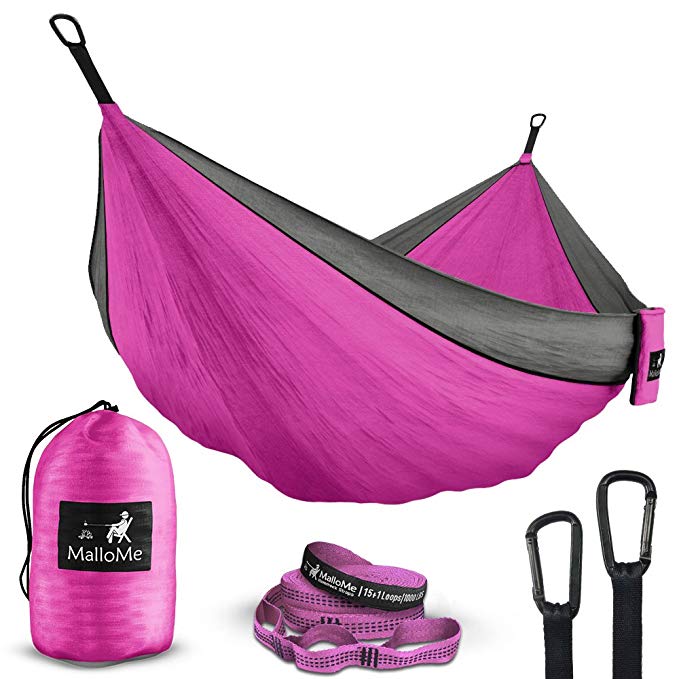 MalloMe Double Portable Camping Hammock - 27 Colors - Heavy Duty Tree Straps Included In Most Colors