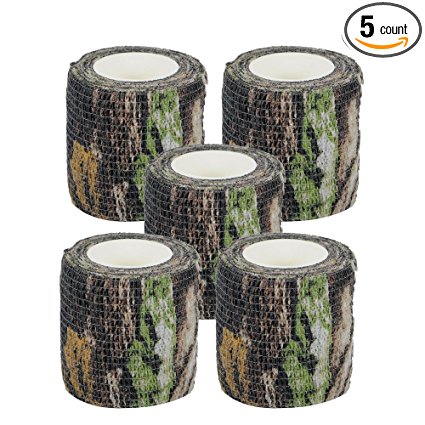 AIRSSON 5 Roll Camouflage Tape Cling Scope Wrap Military Camo Stretch Bandage for Gun Rifle Shotgun Camping Hunting 2"x5 yds Self-adhesive