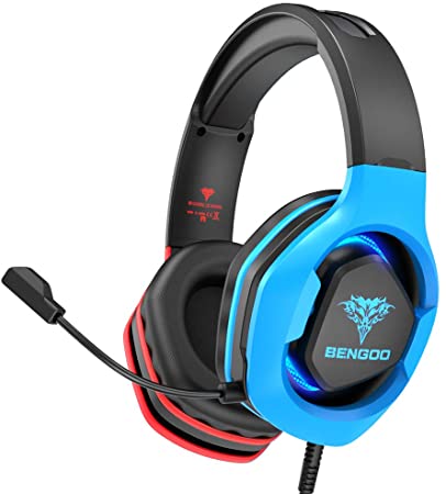 BENGOO G9500 Gaming Headset Headphones for PS4 Xbox One PC Controller, Over Ear Headphones with 720°Noise Cancelling Mic, Bicolor LED Lights, Adjustable Soft Memory Earmuffs for Nintendo Gamecube