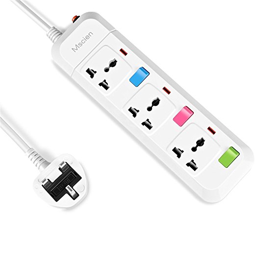 Extension Lead Power Socket Power Strip Mscien Individual Switched Overload Protection Universal Socket With Indicator Light UK Plug 2500W/10A 1.8 M 3 Gang