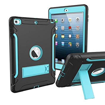 BMOUO Case for iPad 9.7 2018/2017 - Three Layer Heavy Duty Shockproof Protective Hybrid Case with Kickstand for iPad 9.7 inch 2018/2017 (iPad 5th & 6th Generation) Latest Model - Black/Teal