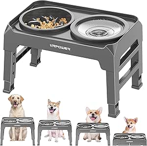 URPOWER 2-in-1 Elevated Dog Bowls Mess Proof Slow Feeder Dog Bowls with No Spill Dog Water Bowl 4 Height Adjustable Raised Dog Bowl Non-Slip Dog Food and Water Bowls for Small Medium Large Dogs