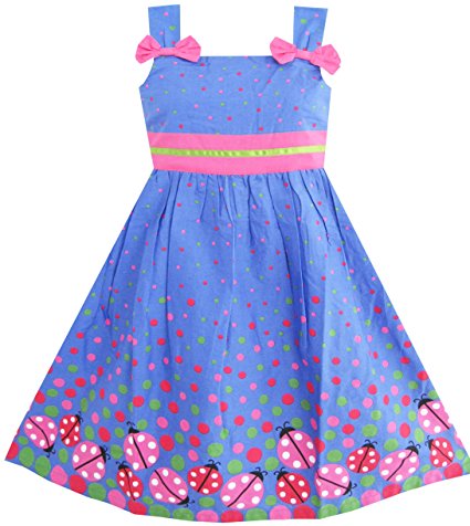 Sunny Fashion Girls Dress Blue Bug Pink Dot