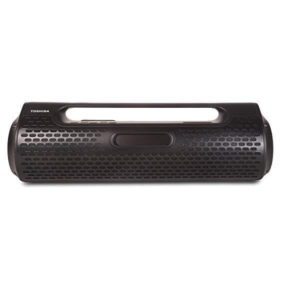 Toshiba Portable Wireless Bluetooth Speaker: Rechargeable Boombox with FM Radio and Clock - Black