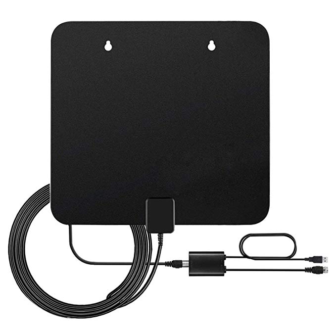 HDTV Antenna, Sotek HD TV Antenna for Digital TV Indoor 50-80 Miles Long Range with Detachable Amplifier and 10ft High Performance Coax Cable - Black