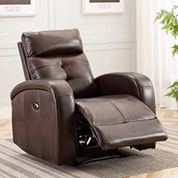 ANJ Big and Tall Electric Power Recliner Chair with USB Charge Port Breathable Bonded Leather Sofa Reclining Home Theater Seating for Living Room (Brown)