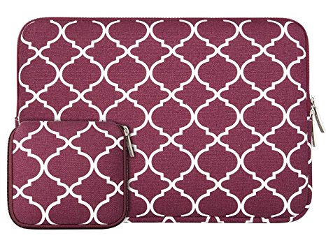 Mosiso Quatrefoil Style Canvas Fabric Laptop Sleeve Bag Cover for 11-11.6 Inch MacBook Air, Ultrabook Netbook Tablet with a Small Case, Wine Red