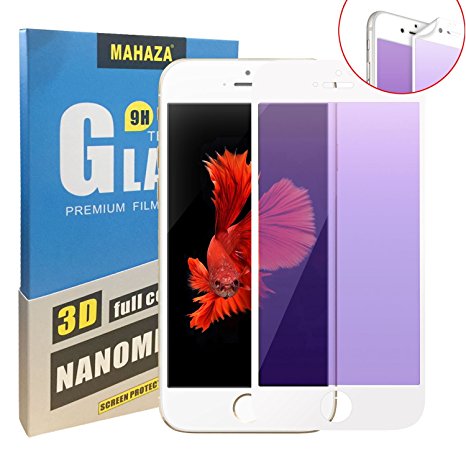 iPhone 7 Plus Screen Protector, EZ Generation Anti Blue Light Eye-Protective 3D Touch Compatible 9H Hardness HD Clarity Tempered Glass Screen Protector for iPhone 7 Plus 5.5 Inch, Soft Edge(White)