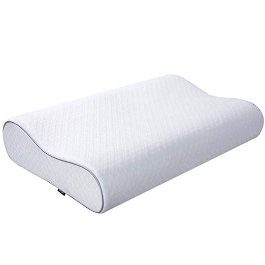 HIFORT Contour Memory Foam Pillow with Case 24x16x4.7/4 Inch, Cervical Support Neck Pain Relief Hypoallergenic Sleep Bamboo Pillow for Side Back Sleeper