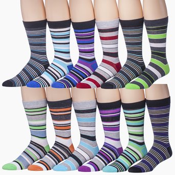 Men's Pattern Dress Socks Cotton Blend Colorful 12 Designes Size 10-13 (12 Pair)