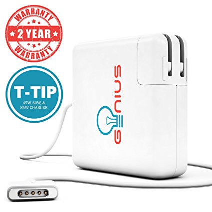 Genius MacBook Pro / Air Charger 85W Power Adapter With MagSafe 2 (T) Style Connector - Works With 45W / 60W / & 85W MacBooks -11/13/15, Retina Display - Compatible With Macbooks (LATE 2012) & After