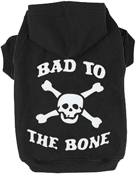 EXPAWLORER Bad to The Bone Printed Skull Cat Fleece Sweatshirt Dog Hoodies