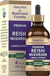 Piping Rock Reishi Mushroom Tincture | 4 Fl Oz Liquid Extract | Vegetarian, Alcohol Free | Non-GMO, Gluten Free Supplement