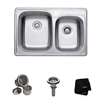 Kraus KTM32 33 inch Topmount 60/40 Double Bowl 18 gauge Stainless Steel Kitchen Sink