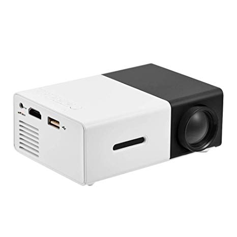 Mini Home Theater Projector,ASHATA Portable Stylish LED Projector 1080P HD,HDMI Multimedia Player Video Projector Clear Stereo Sound Effect (Black White)