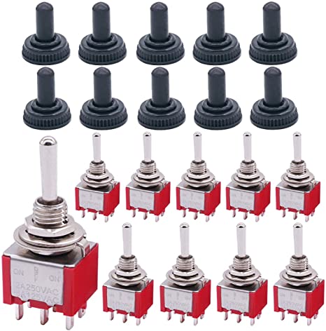 Twidec/10Pcs Mini Toggle Switch DPDT 3 Position 6 Pins ON/OFF/ON AC 125V 5A Car Boat Switches with Waterproof Cap MTS-203MZ