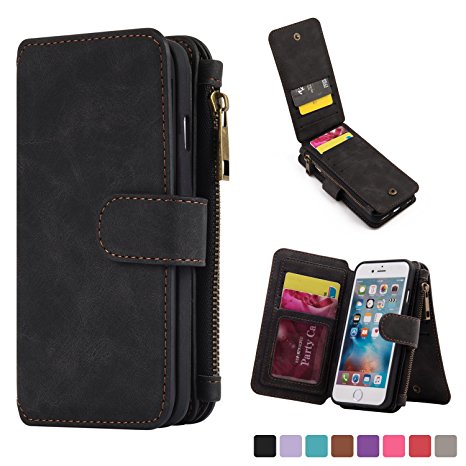 iPhone 6 6S Leather Wallet Case,kiwitatá Premium Genuine Leather Case Cover Zipper Wallet Card Holder Multifunction For iPhone 6/6S 4.7 inch