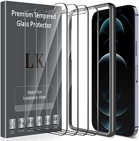 LK [4 PACK Screen Protector for iPhone 12 Pro 6.1", Tempered Glass [Anti-Scratch] [Case Friendly] 9H HD Clear Natural Touch Double Defence Technology [Alignment Frame Easy Installation]