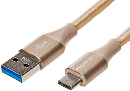 AmazonBasics Double Braided Nylon USB Type-C to Type-A 3.1 Gen 2 Cable | 1 Foot, Gold